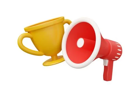 Trophy megaphone speaker 3d render illustration in minimal cartoon style is.. Stock Illustration