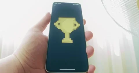 Trophy or Winner cup pixelated style, presentation Stock Footage 313445182