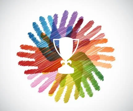 Trophy over diversity hands circle Ilustração Stock