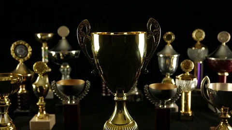 Trophy prize, winner concept. Tracking shot from side. WIDE Video stock 72533924