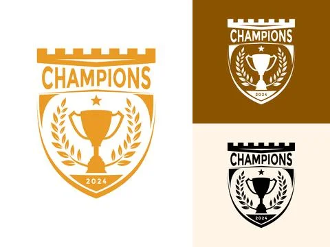 Trophy with Shield, fort, rice and star logo icon design template flat vect.. Stock Illustration