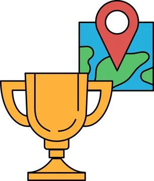 A trophy is shown with a map of the world in the background Stock Illustration