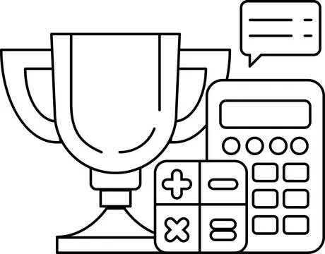 A trophy is shown next to a calculator and a set of math problems 스톡 일러스트