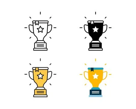 Trophy with star icon vector design in 4 style line, glyph, duotone, and flat Stock Illustration