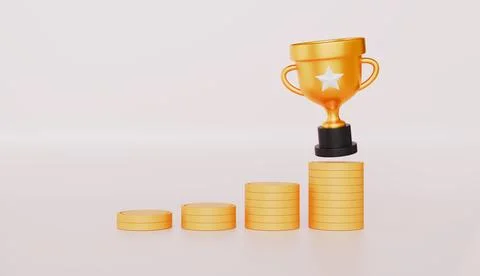 Trophy with star on the top of stacking coins, business goal, Money savings Stock Illustration