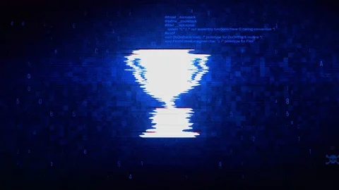 Trophy Win Cup Symbol Digital Pixel Noise Error Animation. Stock Footage 116059067