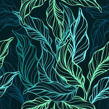 Tropic art seamless pattern Vector neon green leaf Stock Illustration