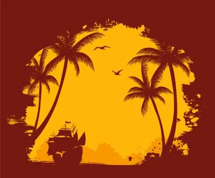 Tropic back with palms Stock Illustration