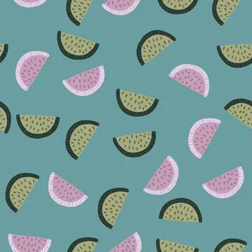 Tropic berries seamless pattern with abstract random lemon slice print. Blue  Stock Illustration