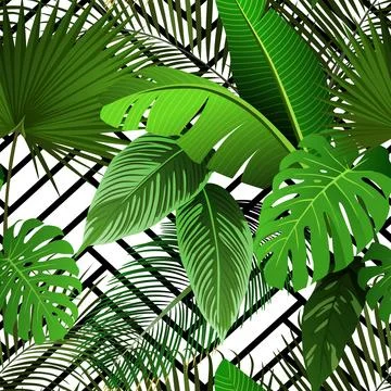 Tropic flower pattern, floral print, palm leaf. Summer jungle plants, exotic Stock Illustration