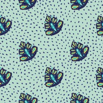 Tropic foliage seamless pattern with navy blue abstract folk monstera ornamen Stock Illustration