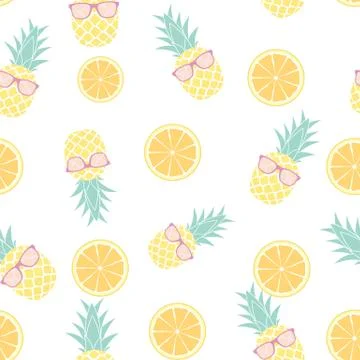 Tropic fruit Pineapple and orange seamless pattern background design.  Illust 스톡 일러스트