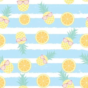 Tropic fruit Pineapple and orange seamless pattern background design.  Illust Stock Illustration