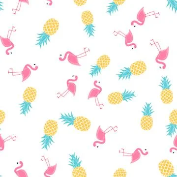 Tropic fruit Pineapple and Pink Flamingo seamless pattern background design.  Illustrazione stock