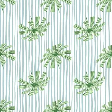 Tropic green palm licuala elements seamless foliage pattern. Blue and white s Illustrazione stock