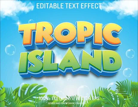 Tropic island vector 3d text effect with modern style design Illustrazione stock