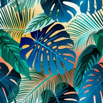 Tropic leaf, banana palm pattern. Floral wallpaper, flower print, green summer Stock Illustration