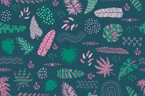 Tropic leaf pattern. Palm tree leaves, geometric modern trend print, surf Stock Illustration
