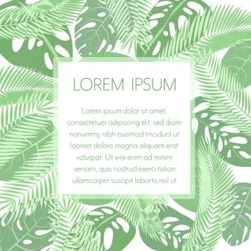 Tropic leaves background with frame for your text. Exotic banner template. 库存插图