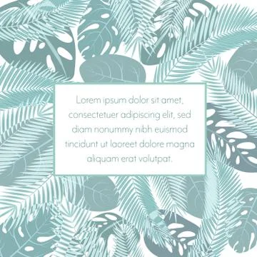 Tropic leaves background with frame for your text. Exotic banner template. Stock-Illustration