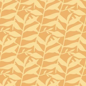 Tropic leaves silhouettes seamless pattern. Orange backround with light folia Stock Illustration