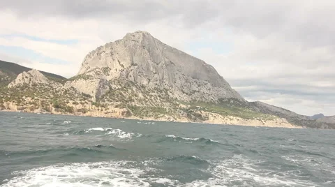 Tropic mountain view with rough sea from a floating boat Stock Footage 54566619