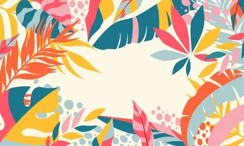 Tropic pattern leaves. Leaf palm banner, colorful flower. Abstract tree, flor Stock Illustration