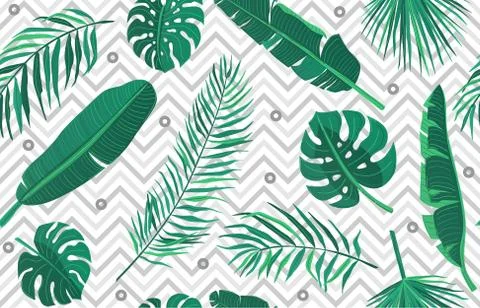 Tropic seamless pattern. Geometric modern endless background with exotic plants Stock Illustration