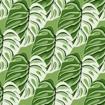 Tropic seamless pattern with green leaf monstera silhouettes exotic print. Ab Stock Illustration