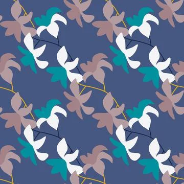 Tropic seamless pattern with hand drawn hawaii flowers elements print. Navy b Stock Illustration