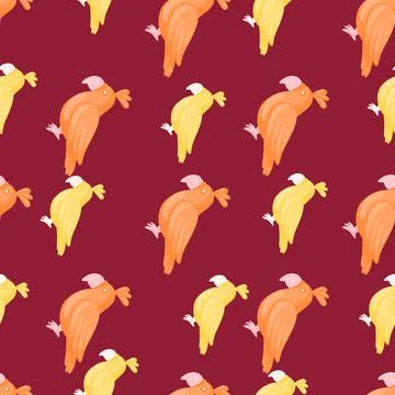 Tropic seamless pattern with orange and yellow parrots silhouttes. Maroon bac Stock Illustration