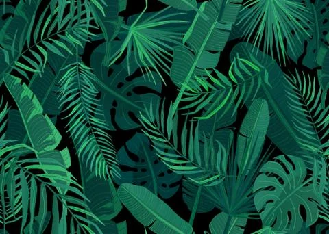 Tropic seamless pattern vector illustration. Tropical floral endless background Stock Illustration