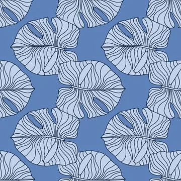 Tropic stylized seamless pattern with outine monstera leaf silhouettes. Botan Stock Illustration