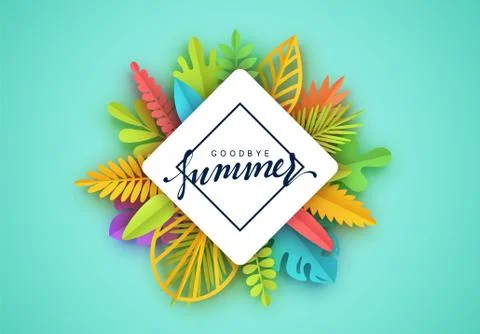 Tropic summer background, palm leaf, paper flower. Stock-Illustration