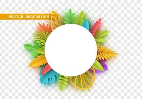 Tropic summer background, palm leaf, paper flower. Stock Illustration