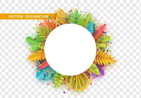 Tropic summer background, palm leaf, paper flower. Stock-Illustration