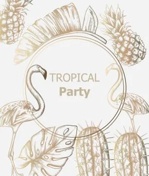 Tropic vintage pattern with flamingo and pineapple Vector. Retro extotic para 스톡 일러스트