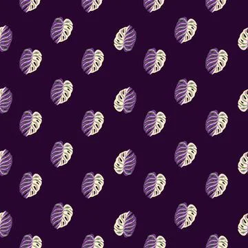 Tropical abstract seamless pattern with purple monstera leaf ornament. Dark b Illustrazione stock