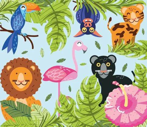 Tropical animals foliage 스톡 일러스트