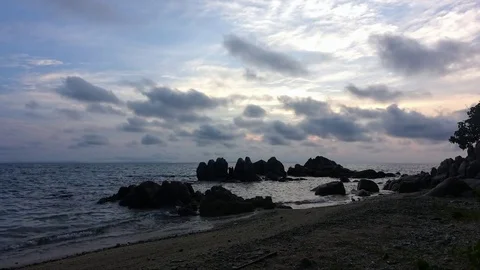 Tropical Apocalyptic dramatic clouds and sunset time-lapse in the sea. Video stock 82247621