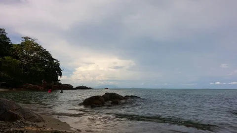 Tropical Apocalyptic dramatic clouds and sunset time-lapse in the sea. Video stock 82247629