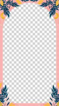 Tropical arch frame is appearing in flat design with pink border, banana Stock Illustration