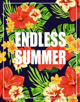 Tropical Background with Endless Summer Lettering 스톡 일러스트
