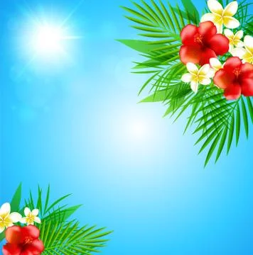 Tropical background with flowers Stock Illustration