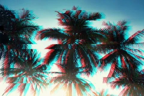 Tropical background with glitch effect. Stock Photos