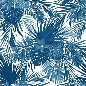 Tropical background with jungle plants. Vector seamless tropical pattern with Illustrazione stock