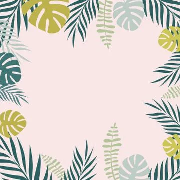 Tropical background with leaves. Vector flat background with palm leaves Stock Illustration