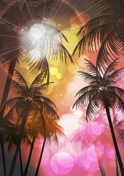 Tropical Background with Palm Tree - Vector Illustration Stock Illustration