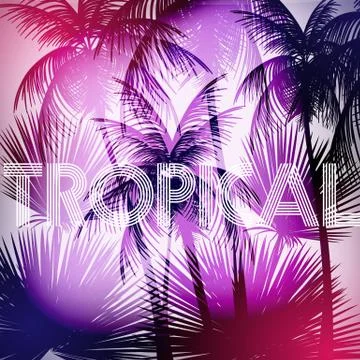 Tropical Background with Palm Tree - Vector Illustration Stock Illustration
