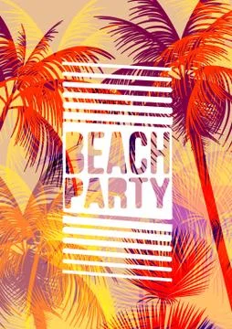 Tropical Background with Palm Tree - Vector Illustration Stock Illustration